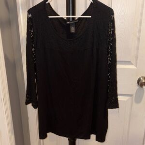 Lane Bryant Elegant Black Lace Sleeve Top 22/24W